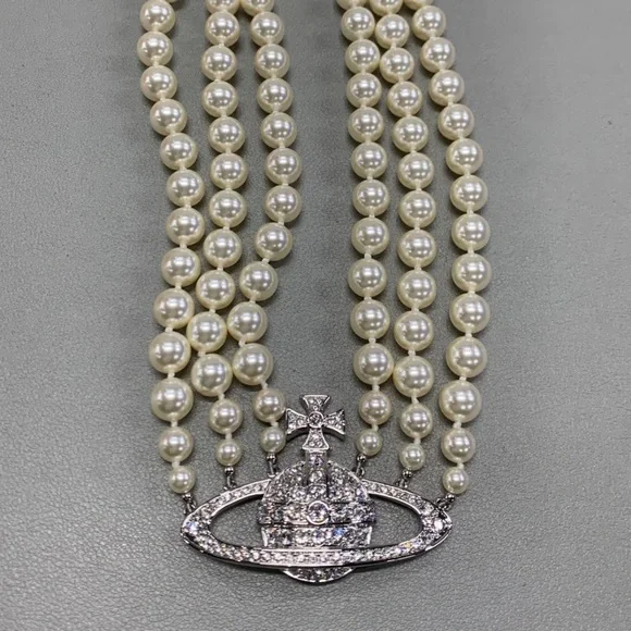 Vivienne Westwood Women's Three Row Pearl Choker - Platinum/Crystal - Picture 6 of 6